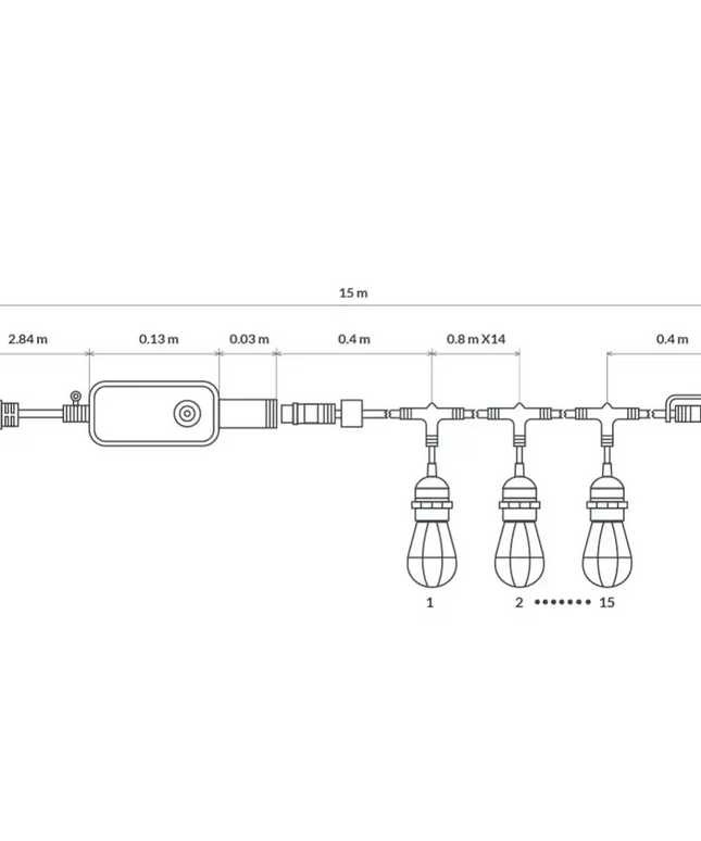 15m Smart Festoon String Lights with 15 LED Bulbs Liquidleds, Festoon String, 15m-smart-festoon-string-lights-with-15-led-bulbs