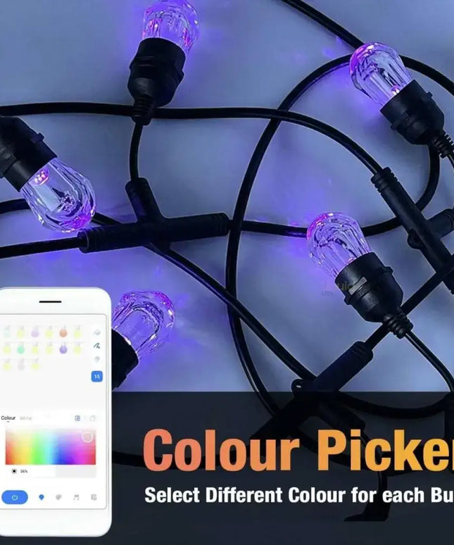 15m Smart Festoon String Lights with 15 LED Bulbs Liquidleds, Festoon String, 15m-smart-festoon-string-lights-with-15-led-bulbs