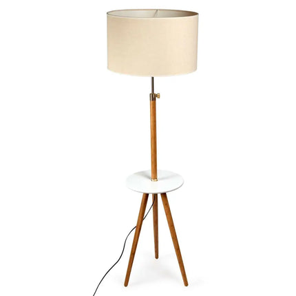 165cm Large Extendable Bamboo Tripod Floor Lamp Linen Shade Shelving - Home & Garden > Lighting