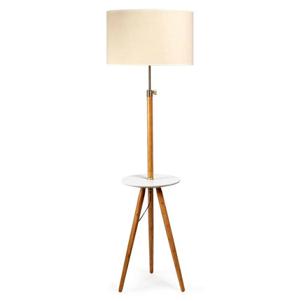 165cm Large Extendable Bamboo Tripod Floor Lamp Linen Shade Shelving - Home & Garden > Lighting