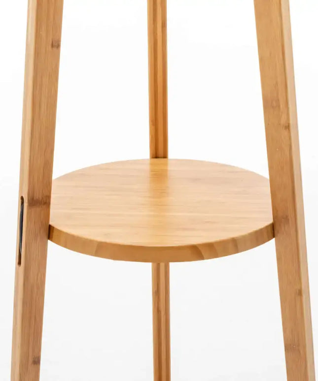 168cm Large Bamboo Wooden Tripod Floor Lamp Light Modern Linen Shade w Shelves - Home & Garden > Lighting