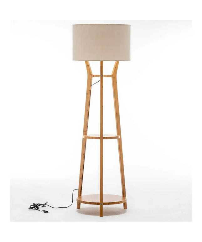 168cm Large Bamboo Wooden Tripod Floor Lamp Light Modern Linen Shade w Shelves - Home & Garden > Lighting