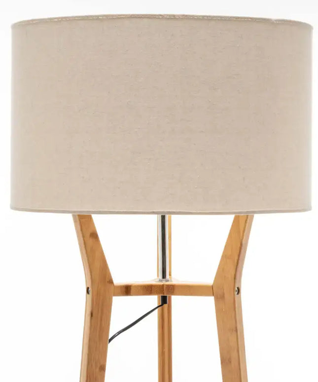 168cm Large Bamboo Wooden Tripod Floor Lamp Light Modern Linen Shade w Shelves - Home & Garden > Lighting