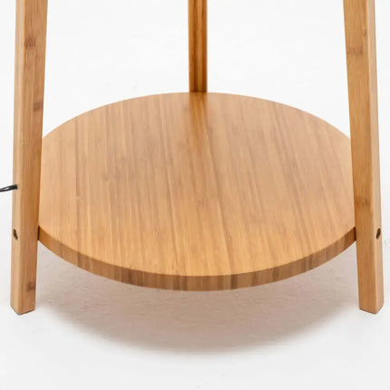 168cm Large Bamboo Wooden Tripod Floor Lamp Light Modern Linen Shade w Shelves - Home & Garden > Lighting