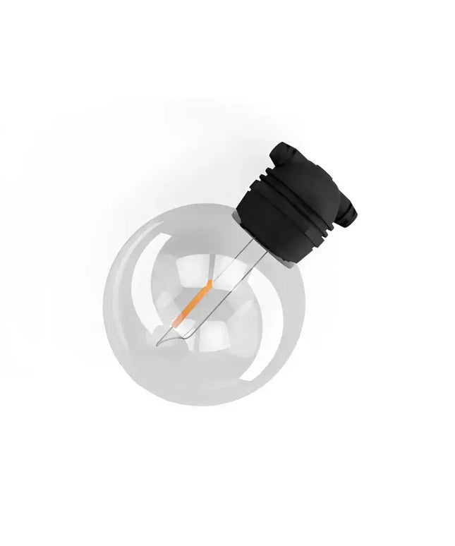 Round lightbulb with black base from 17m Black Solar Festoon String Lights kit