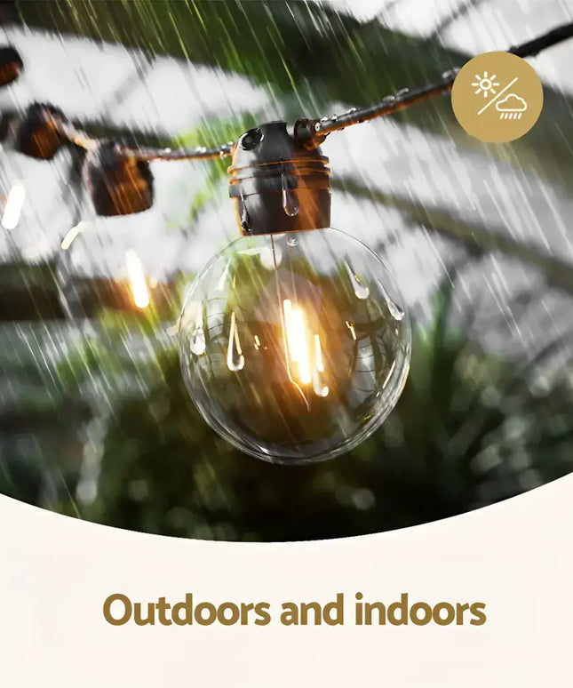 Outdoor string lights from the 17m Black Solar Festoon String Lights with 15 Bulb Plug in Kit