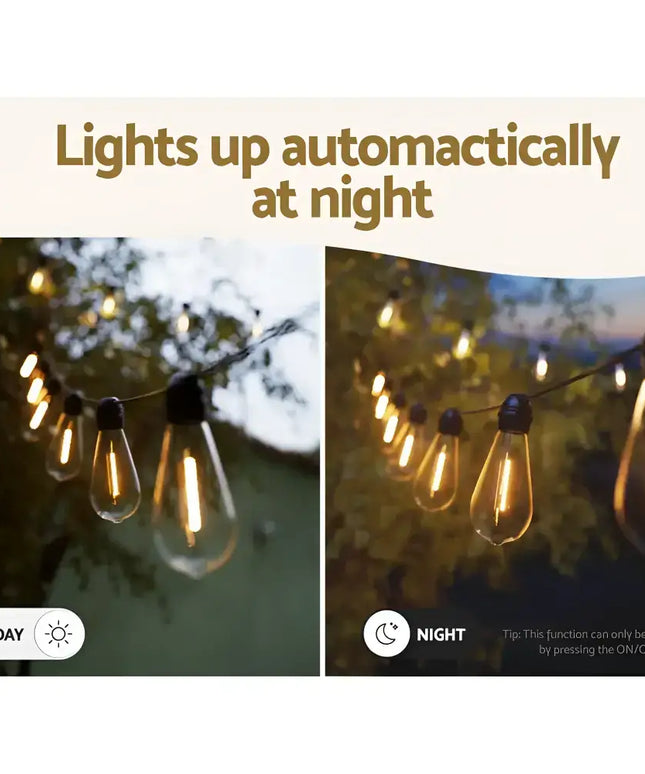 String of decorative black solar festoon lights with 15 bulbs and plug-in kit