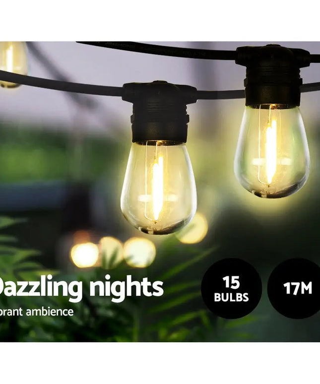 17m Solar Festoon String Lights Waterproof Outdoor Kit Dropli, Occasions > Lights, jingle-jollys-17m-festoon-string-lights-solar-wedding-party-waterproof-outdoor