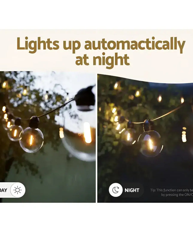 String of decorative lights from 17m Black Solar Festoon String Lights with 15 Bulb Plug in Kit