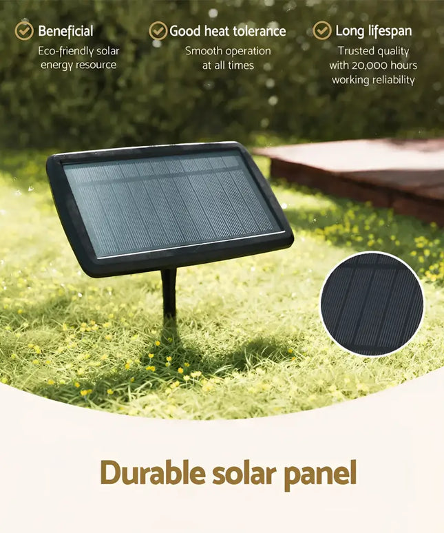 Durable solar panel powering 17m Black Solar Festoon String Lights with 15 bulbs