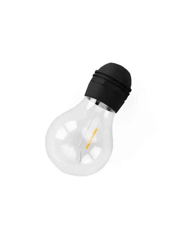 Clear lightbulb with black base from the 17m Black Solar Festoon String Lights Kit