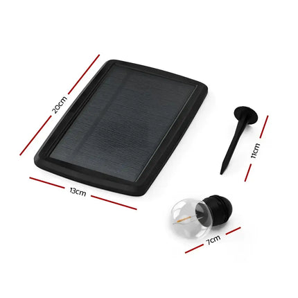 Solar panel, ground stake, and lightbulb for 17m Black Solar Festoon String Lights with 15 Bulb Kit