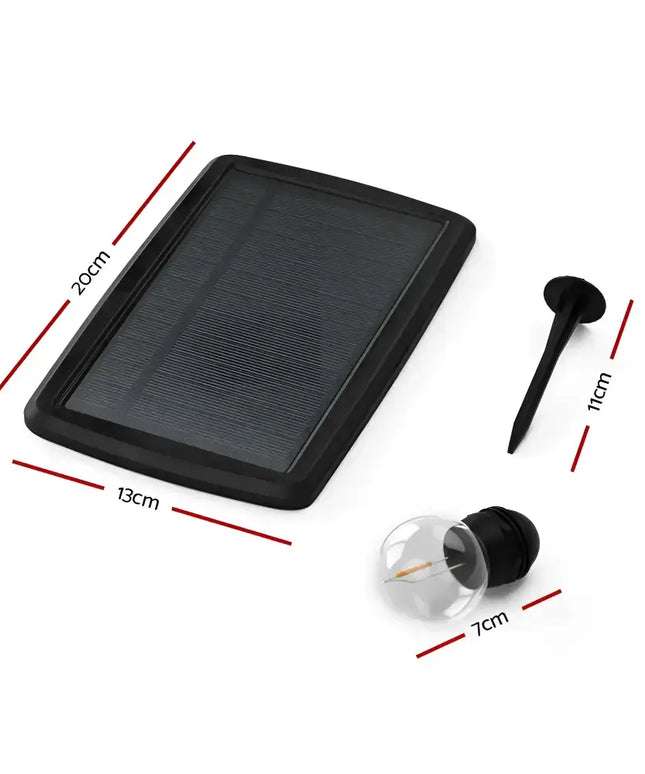 Solar panel, ground stake, and lightbulb for 17m Black Solar Festoon String Lights with 15 Bulb Kit