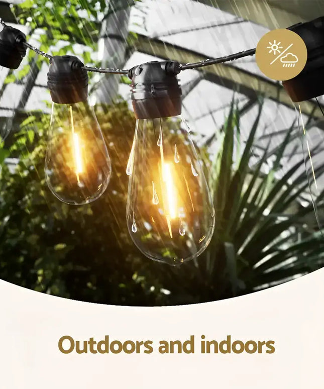 Waterproof 17m Black Solar Festoon String Lights with 15 Bulb Plug-in Kit