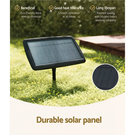 Black-framed solar panel from 17m Black Solar Festoon String Lights with 15 Bulb Kit