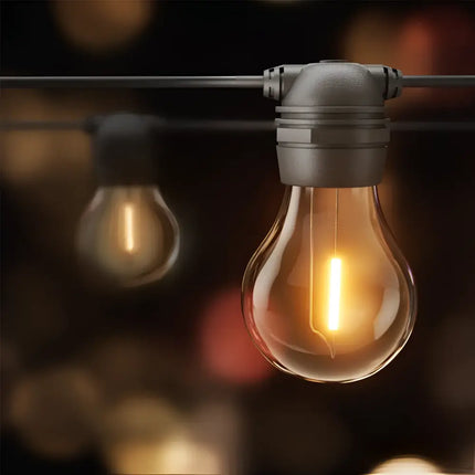 Illuminated string light bulb from the 17m Black Solar Festoon String Lights with 15 Bulb Plug in Kit