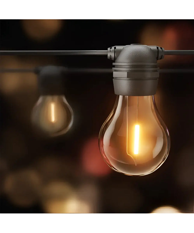 Illuminated string light bulb from the 17m Black Solar Festoon String Lights with 15 Bulb Plug in Kit