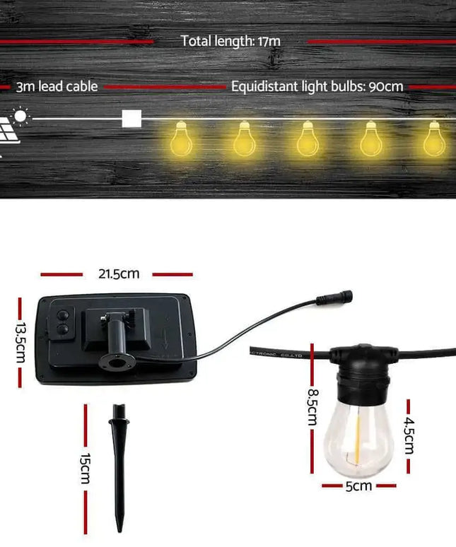 17m Solar Festoon String Lights Waterproof Outdoor Kit Dropli, Occasions > Lights, jingle-jollys-17m-festoon-string-lights-solar-wedding-party-waterproof-outdoor