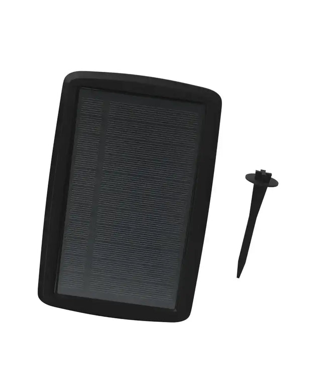 Black-framed solar panel with ground stake for 17m Black Solar Festoon String Lights kit