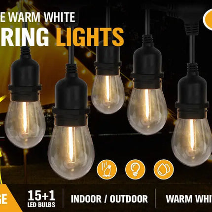 18m Black Solar Festoon String Lights with 15 Bulb Plug in Kit - Home & Garden > Lighting