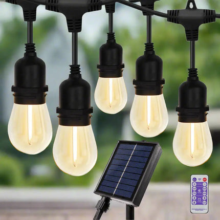 18m Black Solar Festoon String Lights with 15 Bulb Plug in Kit - Home & Garden > Lighting