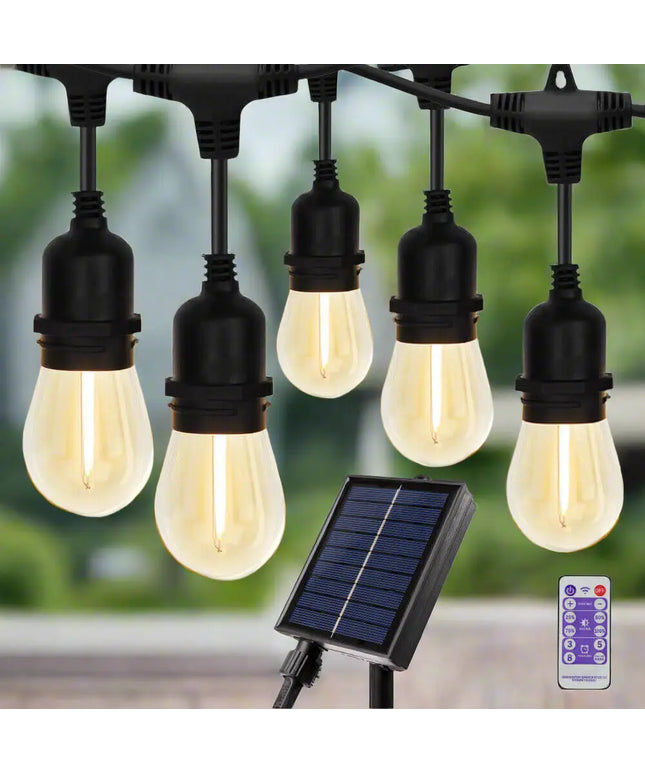 18m Black Solar Festoon String Lights with 15 Bulb Plug in Kit - Home & Garden > Lighting