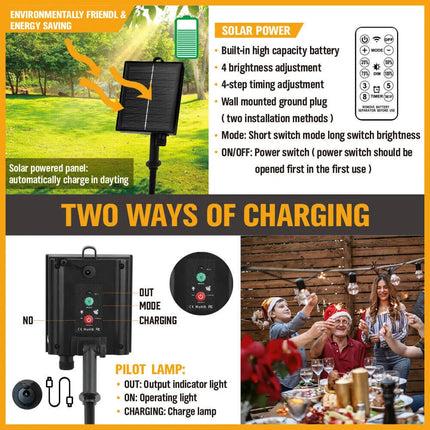 18m Black Solar Festoon String Lights with 15 Bulb Plug in Kit - Home & Garden > Lighting