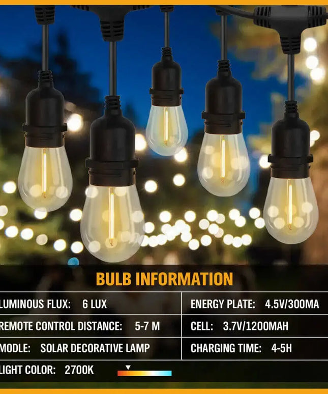 18m Black Solar Festoon String Lights with 15 Bulb Plug in Kit - Home & Garden > Lighting