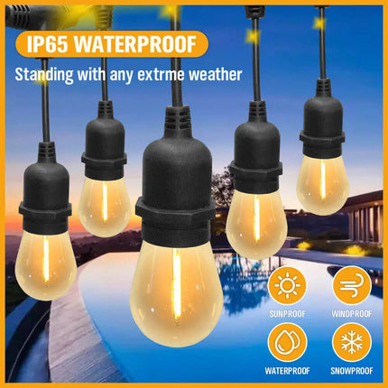 18m Black Solar Festoon String Lights with 15 Bulb Plug in Kit - Home & Garden > Lighting