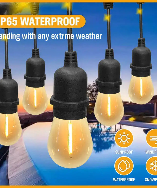 18m Black Solar Festoon String Lights with 15 Bulb Plug in Kit - Home & Garden > Lighting