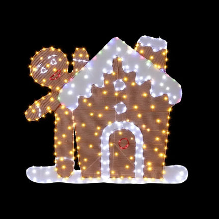 Illuminated gingerbread house and man featuring the 1M LED Christmas Fairy Light Decoration