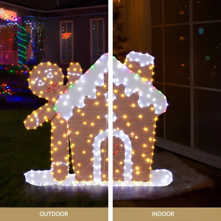 Illuminated gingerbread man and house decorations on 1M LED Christmas Fairy Light Decoration