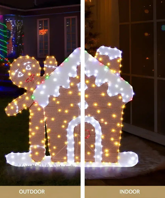 Illuminated gingerbread man and house decorations on 1M LED Christmas Fairy Light Decoration