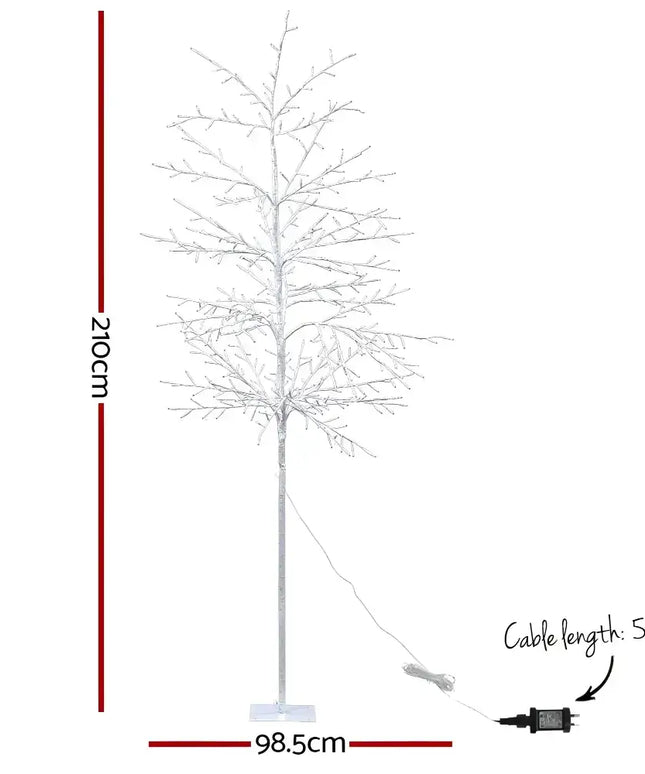 Artificial white Christmas tree with dimensions from Jingle Jollys 2.1M LED warm white lights