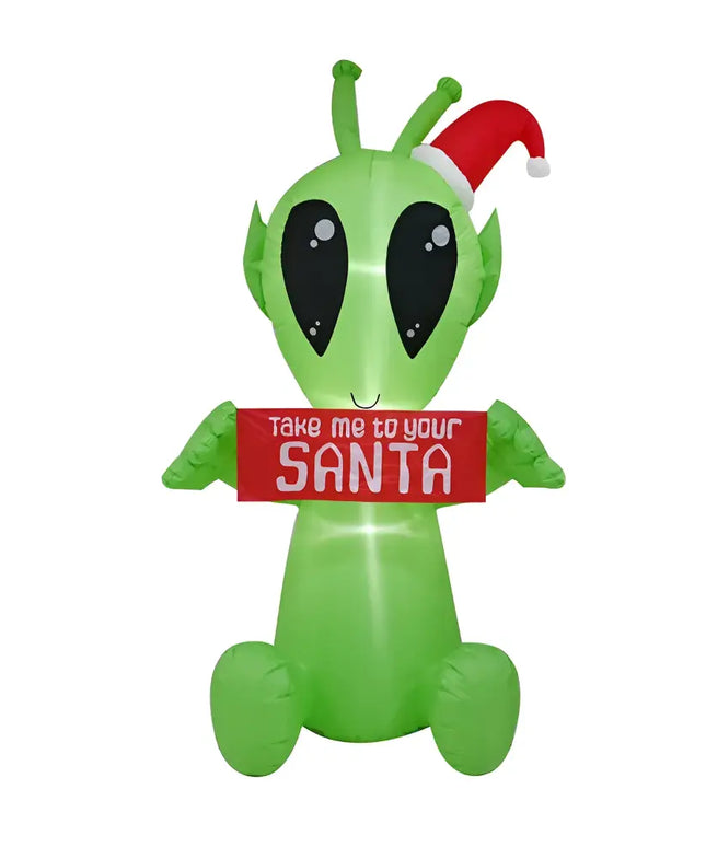 Inflatable green alien wearing Santa hat for 2.1M Christmas Alien Inflatable product