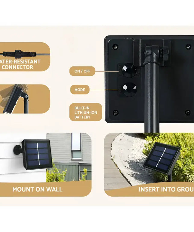 Solar panel with mounting options on 2.1M Christmas Tree 600 LED Solar Jingle Jollys