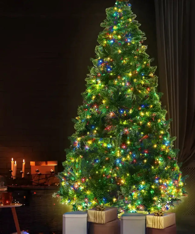 Illuminated Jingle Jollys Christmas Tree 2.1m with gifts and multi-color 8-light modes