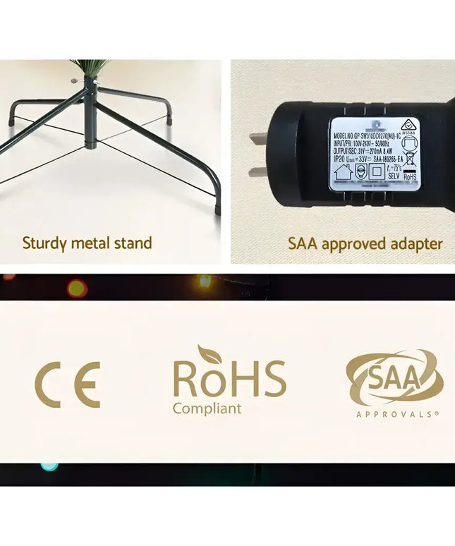 Christmas tree stand, adapter, and compliance logos for Jingle Jollys 2.1m Christmas Tree