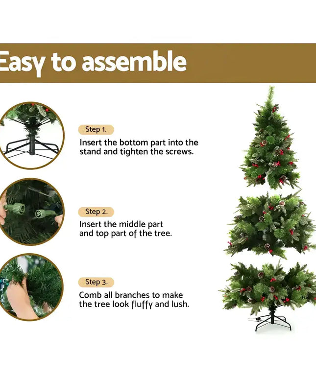 Christmas tree assembly instructions for Jingle Jollys 2.1M Prelit LED Christmas Tree with Pine Cones and Red Berries