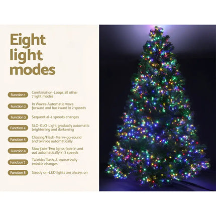 Christmas tree decorated with multicolored LED lights on the 2.1M LED Lights 8 Modes Christmas Tree
