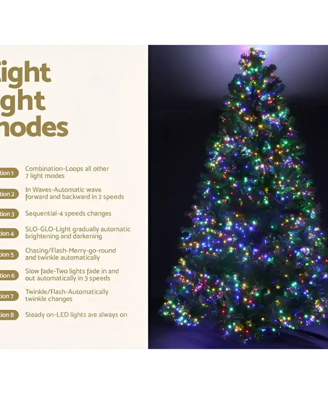 Christmas tree decorated with multicolored LED lights on the 2.1M LED Lights 8 Modes Christmas Tree
