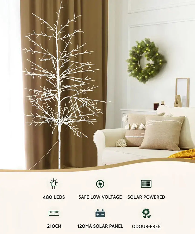 Illuminated white branch tree with 480 LED lights from the 2.1M Solar Christmas Tree collection