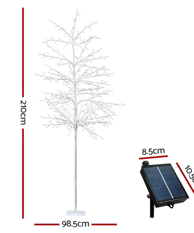 White LED Solar Christmas Tree with 2.1M height and solar panel for eco-friendly lighting