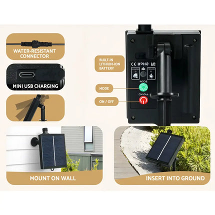 Solar panel with mounting options on the 2.1M Solar Christmas Tree 480 LED