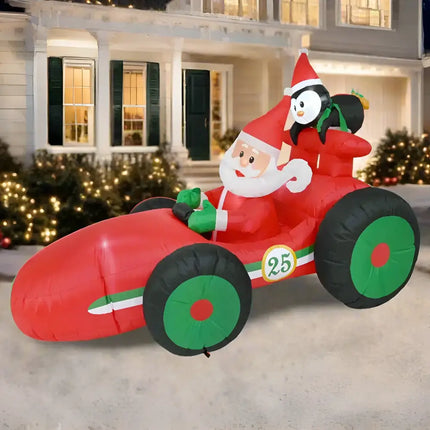 Inflatable Santa in a race car for holiday festive decoration display