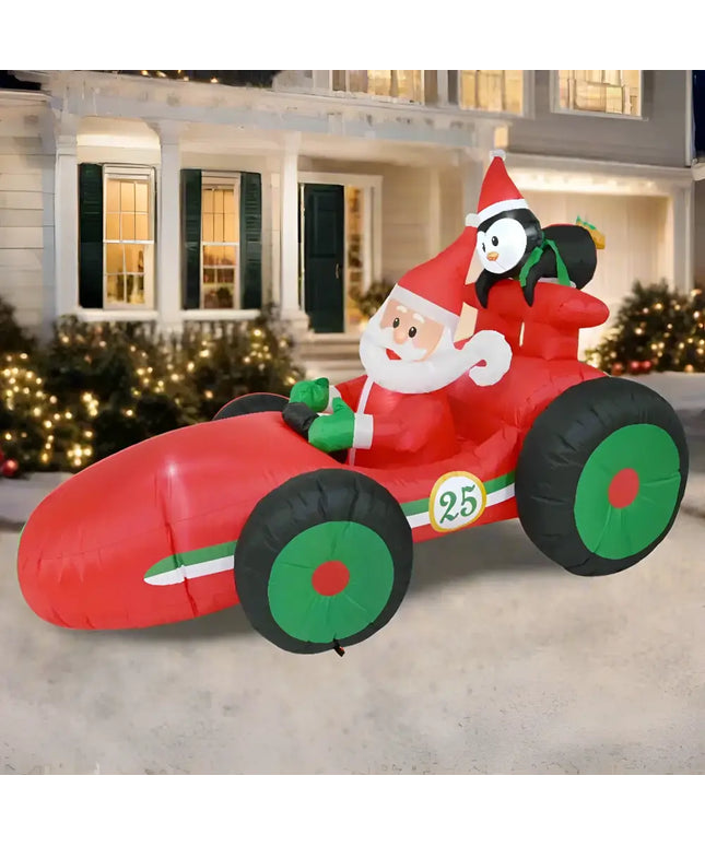 Inflatable Santa in a race car for holiday festive decoration display