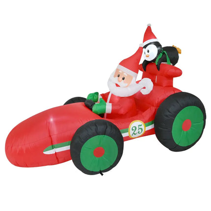 Inflatable Santa in a race car with penguin for 2.25M Santa Race Car decoration