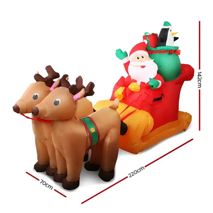 Inflatable Santa Sleigh with Reindeer illuminated Christmas decoration in 2.2M size