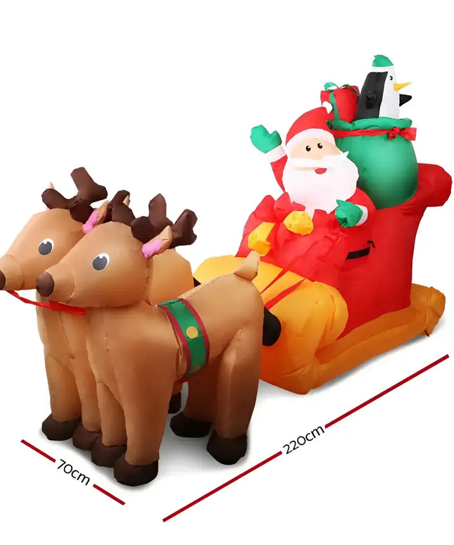 Inflatable Santa Sleigh with Reindeer illuminated Christmas decoration in 2.2M size