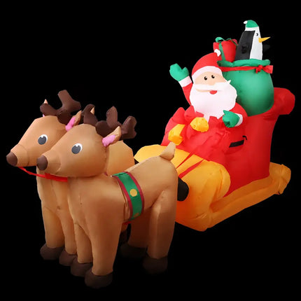 Inflatable Santa Sleigh with Reindeer illuminated festive Christmas decoration displayed in product image